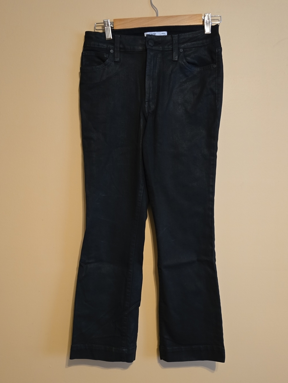 Nine West Jeans Women's Size 8 Black Wax Coated High Rise Kick Flare